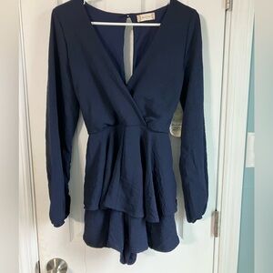 Altar’d State Tiered Ruffled Mini Dress Navy Blue Size Small NEW With Tag